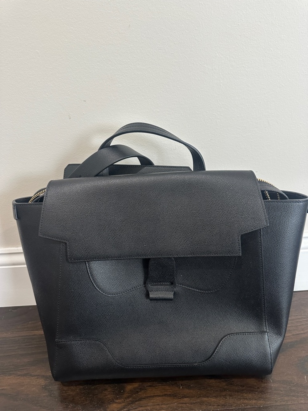 Senreve Black Leather Convertible Backpack Tote